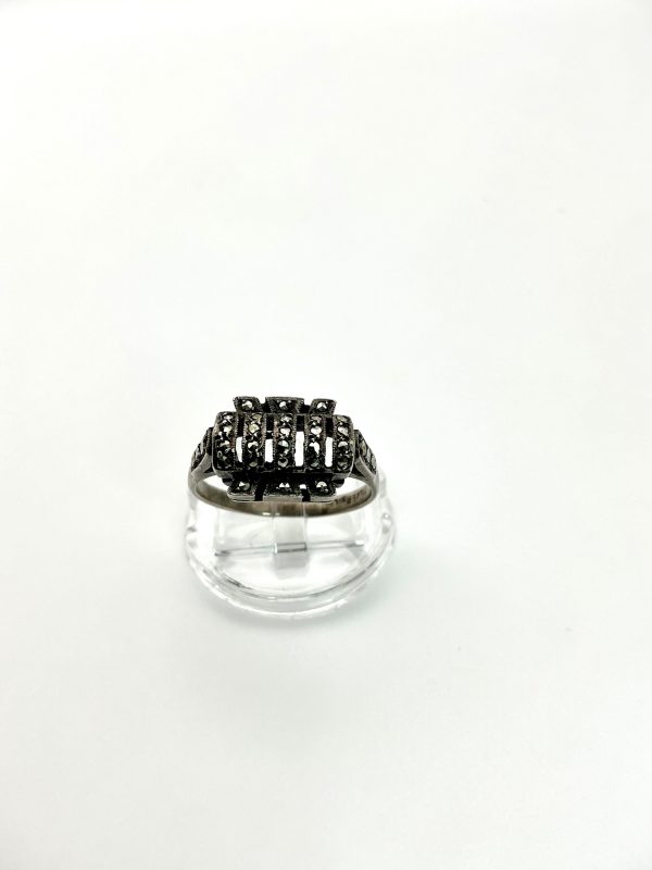 Vintage Sterling Silver & Marcasite Ring – Size S – 5.3g – Elegant Statement Ring - Image 2