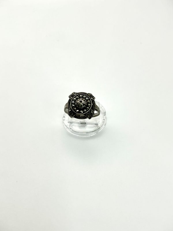 Vintage Sterling Silver & Marcasite Art Deco Ring – Size O – 5.5g – Timeless Elegance  yt