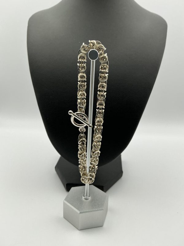 Sterling Silver Byzantine Chain Bracelet – 8” – 17.5g – T-Bar Clasp