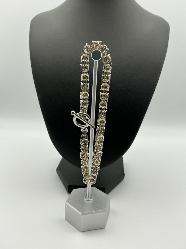 Sterling Silver Byzantine Chain Bracelet – 8” – 17.5g – T-Bar Clasp - Image 4