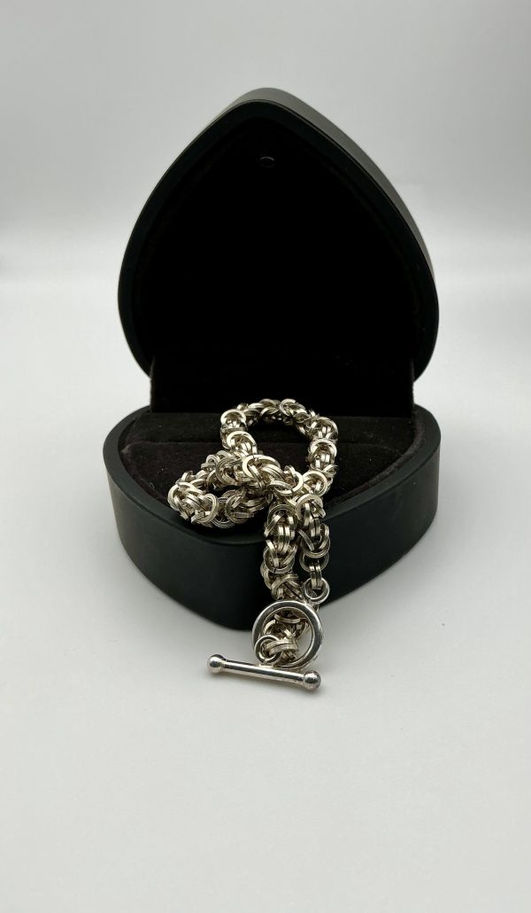 Sterling Silver Byzantine Chain Bracelet – 8” – 17.5g – T-Bar Clasp - Image 2
