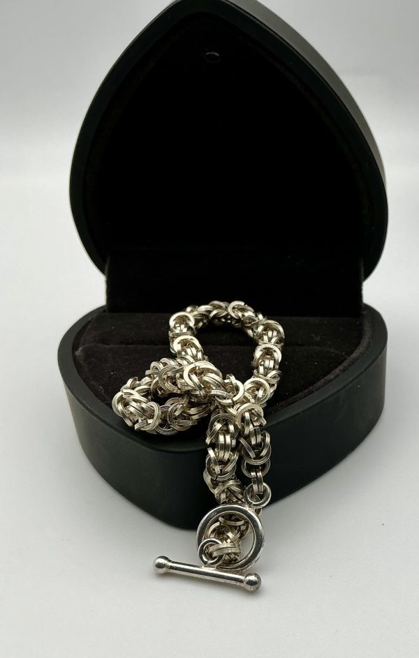 Sterling Silver Byzantine Chain Bracelet – 8” – 17.5g – T-Bar Clasp - Image 5
