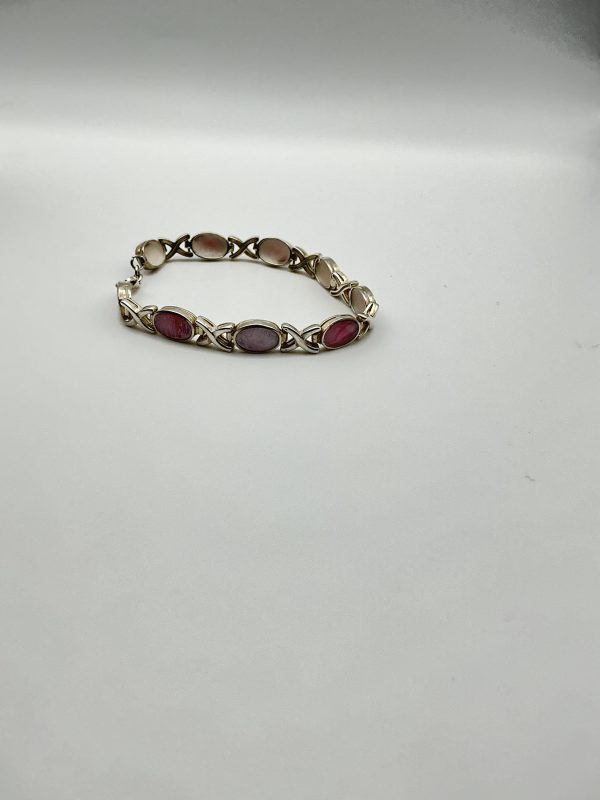 Sterling Silver 925 Pink Moonstone Bracelet – 7” – 11.5g - Image 2