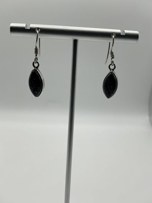 Sterling Silver Drop Earrings with Marquise Blue Goldstone – Sparkling Deep Blue - Image 5