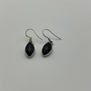 Sterling Silver Drop Earrings with Marquise Blue Goldstone – Sparkling Deep Blue