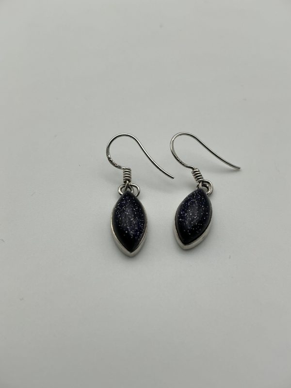 Sterling Silver Drop Earrings with Marquise Blue Goldstone – Sparkling Deep Blue - Image 2