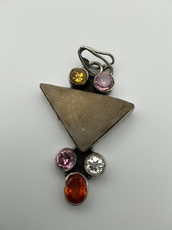 Sterling Silver Geometric Tanzanite Pendant with Colourful CZ Accents - Image 2