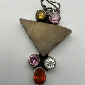 Sterling Silver Geometric Tanzanite Pendant with Colourful CZ Accents