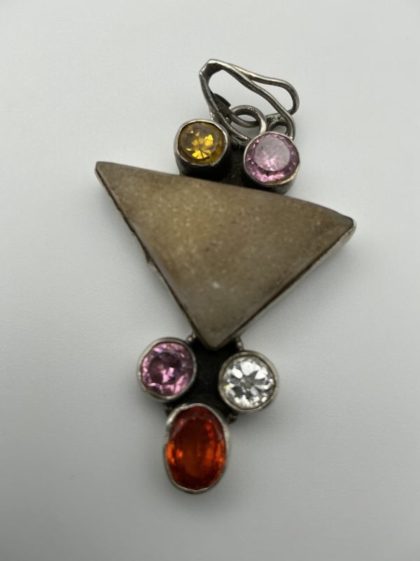 Sterling Silver Geometric Tanzanite Pendant with Colourful CZ Accents