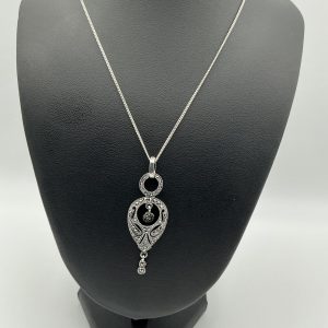 Art Deco Style Silver & Marcasite Pendant on 18" Silver Chain