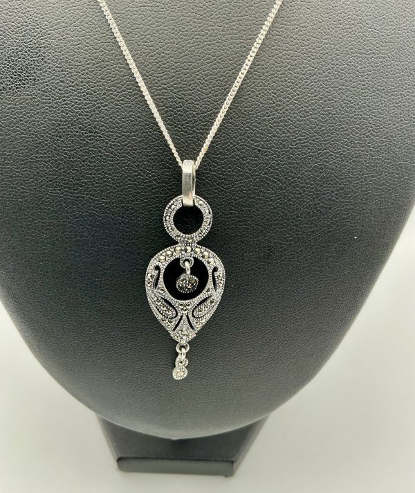Art Deco Style Silver & Marcasite Pendant on 18" Silver Chain - Image 4