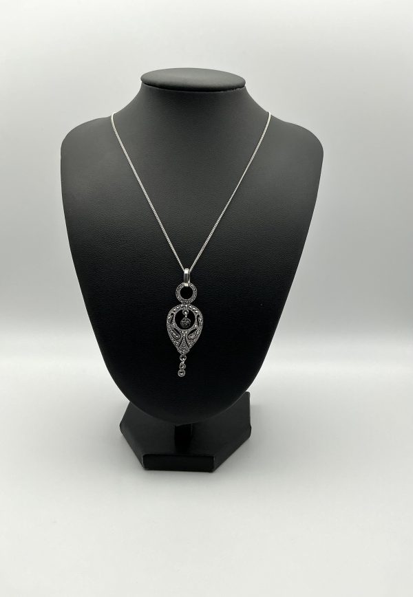 Art Deco Style Silver & Marcasite Pendant on 18" Silver Chain - Image 3