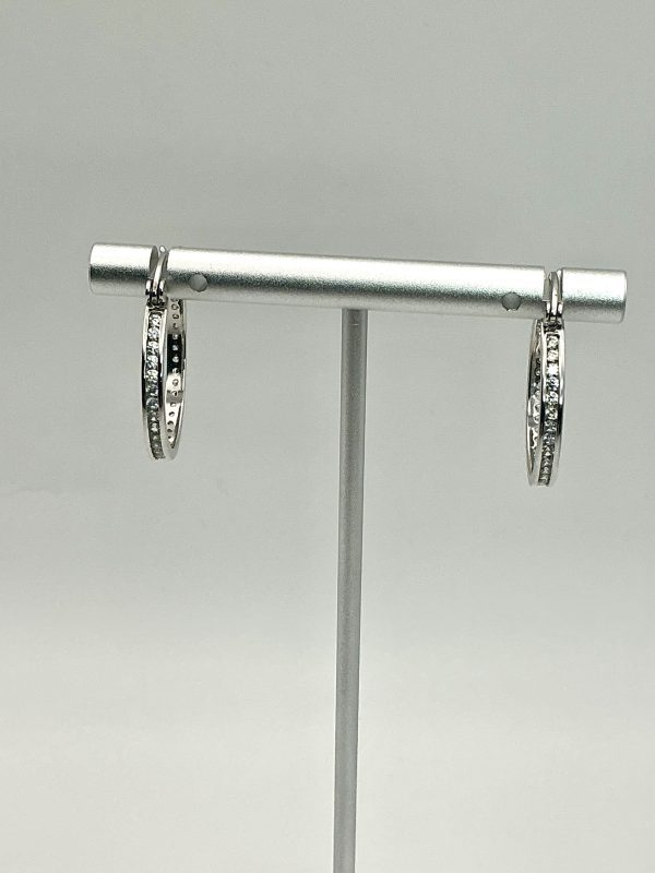 Sterling Silver Hoop Earrings with Colourless Nephrite Inlay – Modern Jade Elegance - Image 3