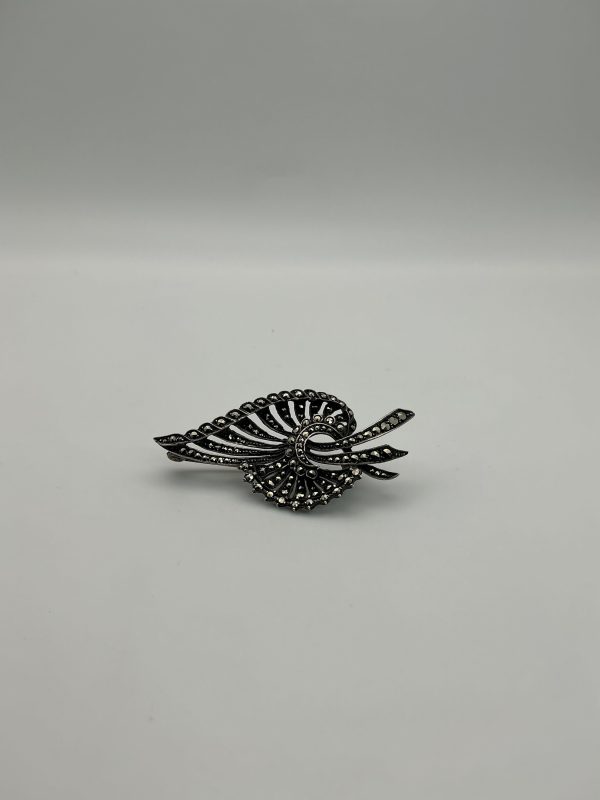 Vintage Art Deco Sterling Silver Marcasite Brooch - Image 6