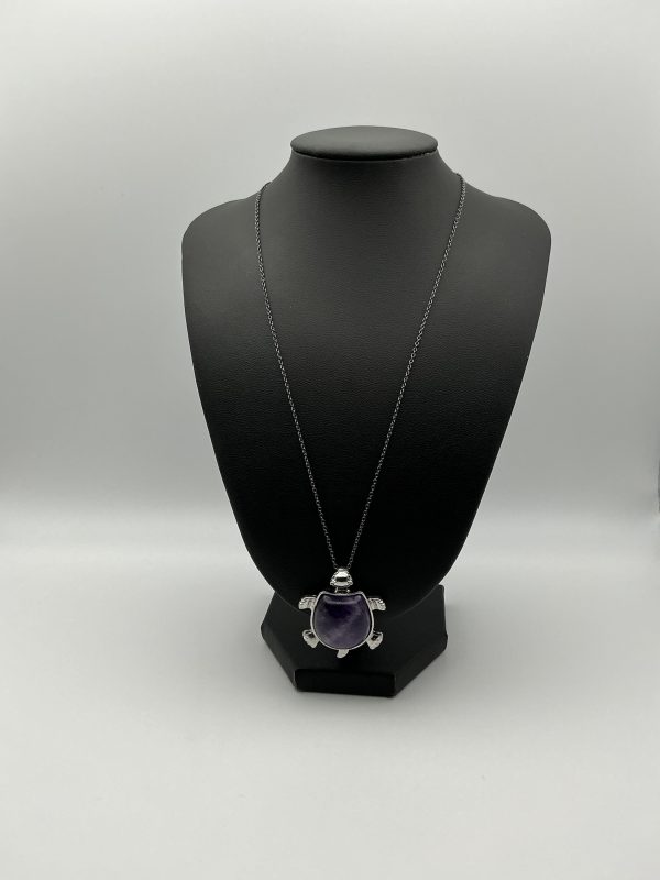 Heavy 925 Silver Turtle Pendant with Amethyst Stone - Image 3