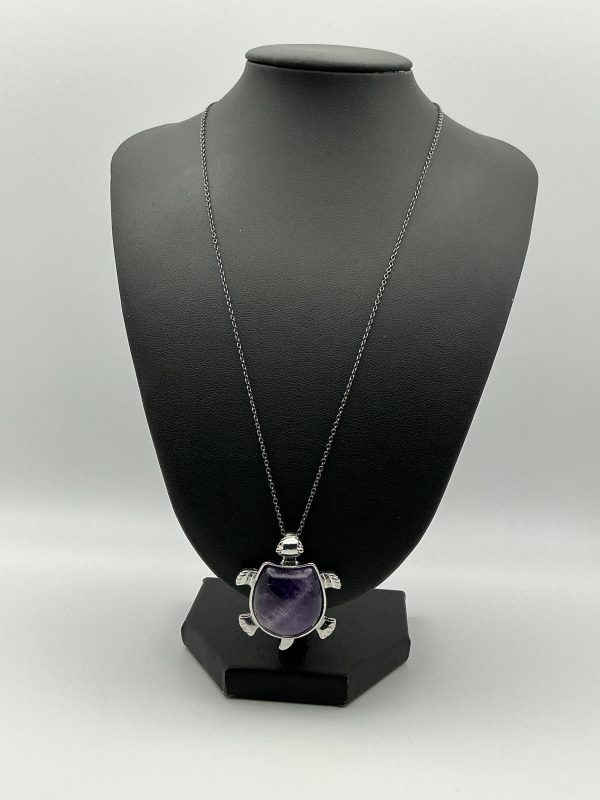 Heavy 925 Silver Turtle Pendant with Amethyst Stone - Image 4