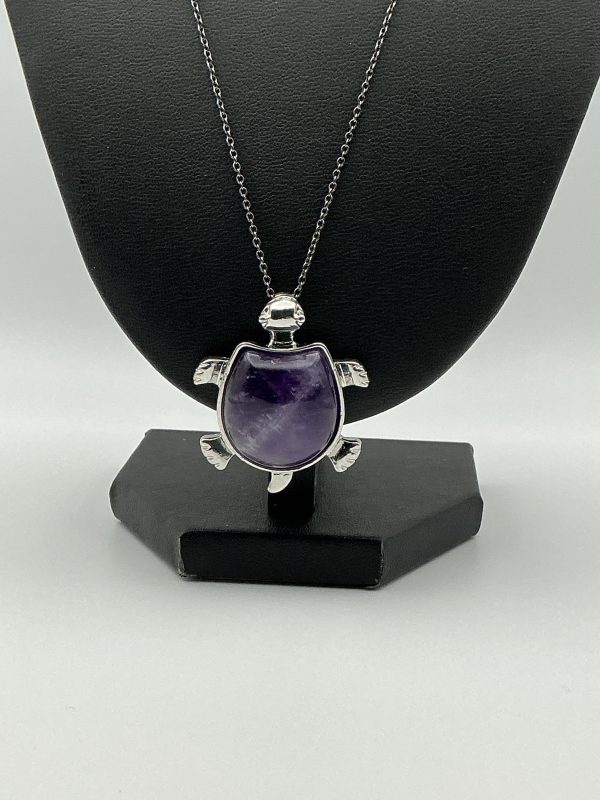Heavy 925 Silver Turtle Pendant with Amethyst Stone - Image 2