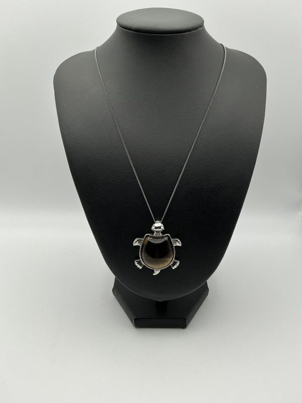 Heavy 925 Silver Turtle Pendant with Tiger's Eye Stone - Image 3