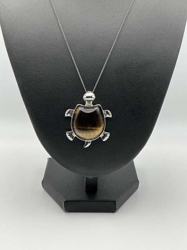 Heavy 925 Silver Turtle Pendant with Tiger's Eye Stone - Image 2