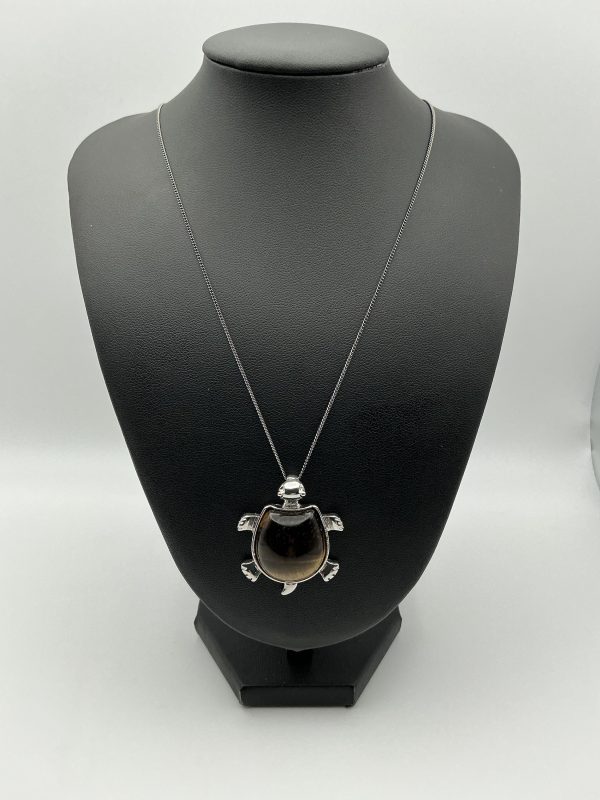 Heavy 925 Silver Turtle Pendant with Tiger's Eye Stone - Image 4