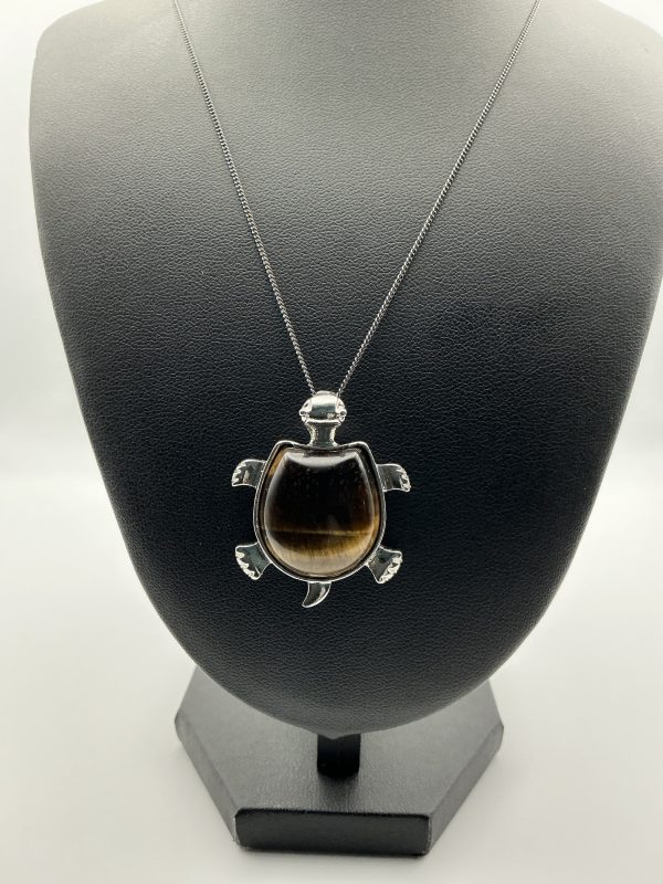 Heavy 925 Silver Turtle Pendant with Tiger's Eye Stone