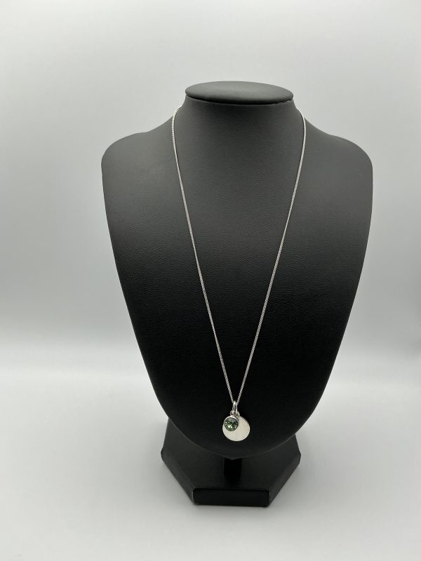 August birthstone 925 Silver Domed Pendant Necklace with Green Cubic Zirconia - Image 2