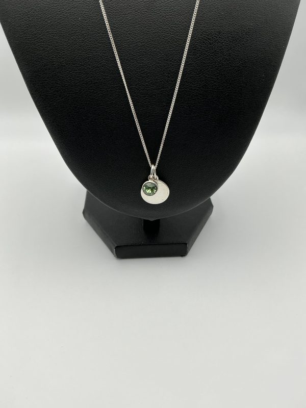 August birthstone 925 Silver Domed Pendant Necklace with Green Cubic Zirconia - Image 4
