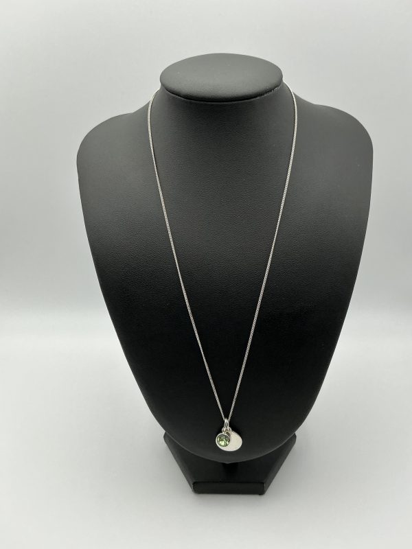 August birthstone 925 Silver Domed Pendant Necklace with Green Cubic Zirconia - Image 3