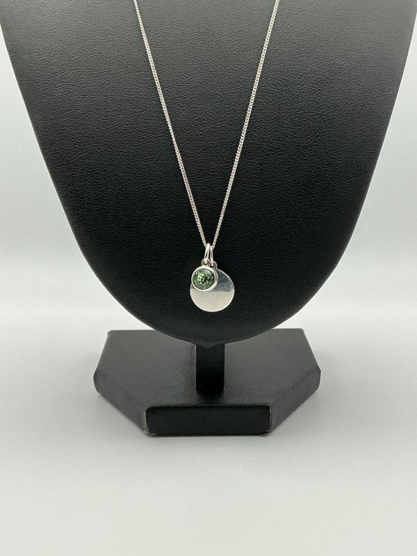 August birthstone 925 Silver Domed Pendant Necklace with Green Cubic Zirconia