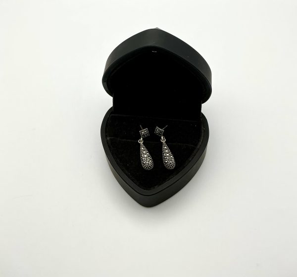 Art Deco 925 Silver Vintage Marcasite Teardrop Earrings - Image 5