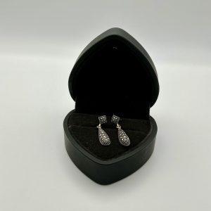 Art Deco 925 Silver Vintage Marcasite Teardrop Earrings