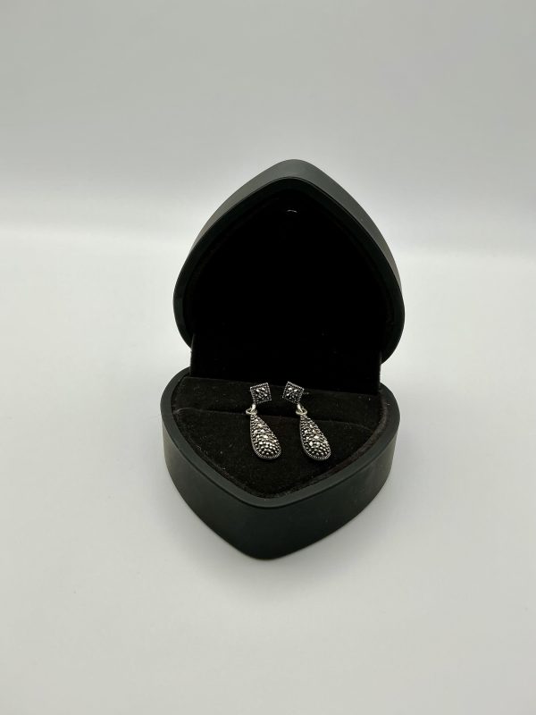 Art Deco 925 Silver Vintage Marcasite Teardrop Earrings