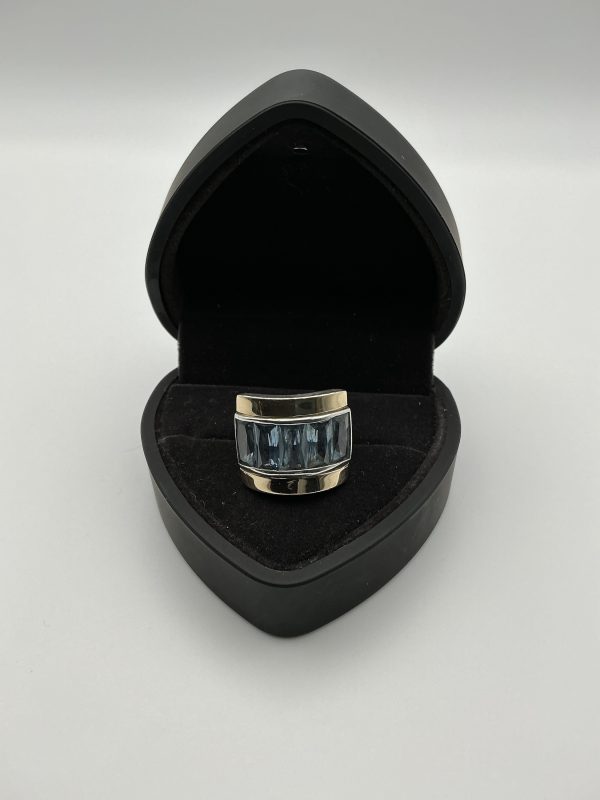 Large heavy 925 Silver & 14ct Gold Wide Band Ring with Aquamarine Inlay - Image 3