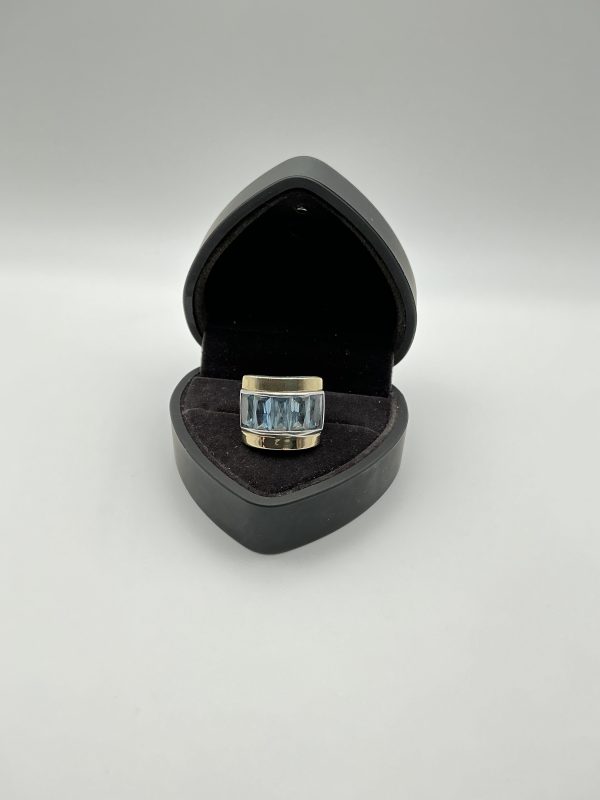 Large heavy 925 Silver & 14ct Gold Wide Band Ring with Aquamarine Inlay - Image 2