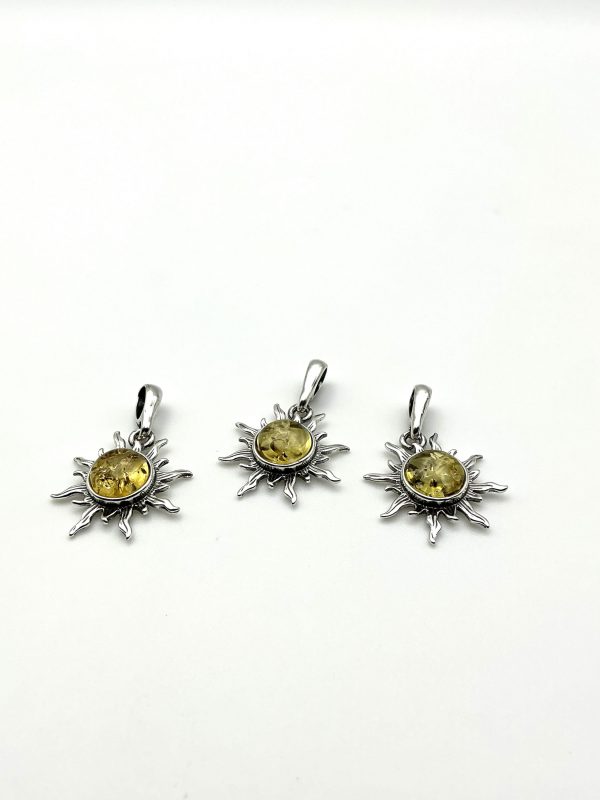 Sterling Silver Sun Pendant with Honey Baltic Amber - Image 4