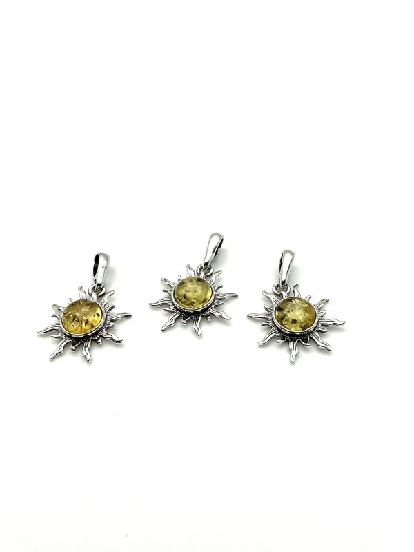 Sterling Silver Sun Pendant with Honey Baltic Amber - Image 2