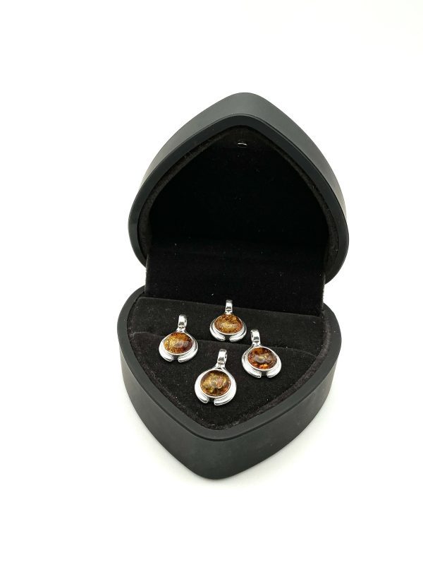 Sterling Silver Horseshoe Pendant with Cognac Baltic Amber - Image 2