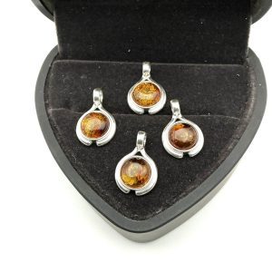 Sterling Silver Horseshoe Pendant with Cognac Baltic Amber