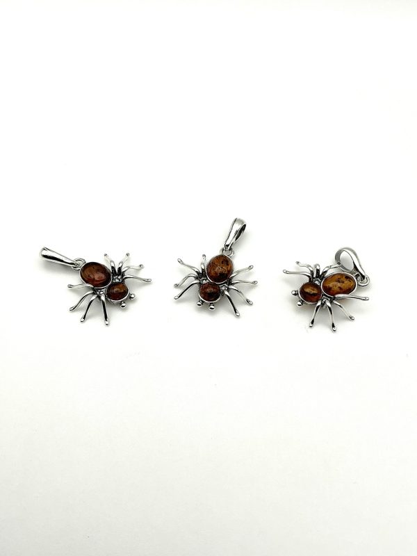 Sterling Silver Spider Pendant with Cognac Baltic Amber - Image 4