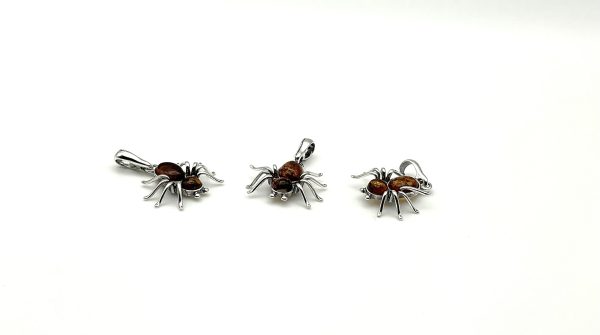 Sterling Silver Spider Pendant with Cognac Baltic Amber - Image 2