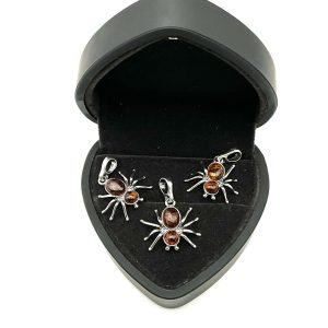 Sterling Silver Spider Pendant with Cognac Baltic Amber