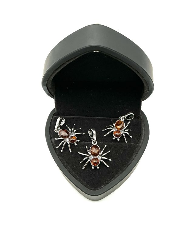 Sterling Silver Spider Pendant with Cognac Baltic Amber
