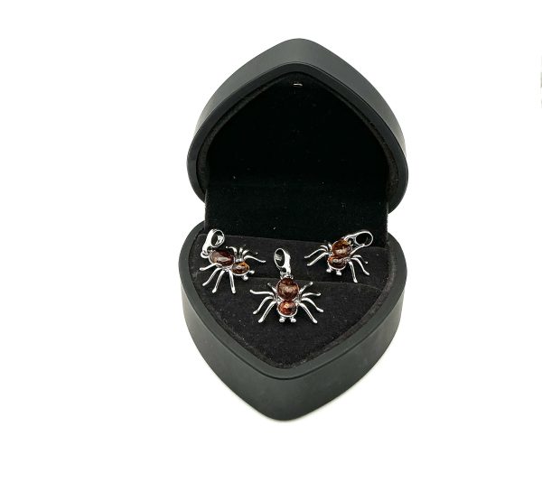 Sterling Silver Spider Pendant with Cognac Baltic Amber - Image 3