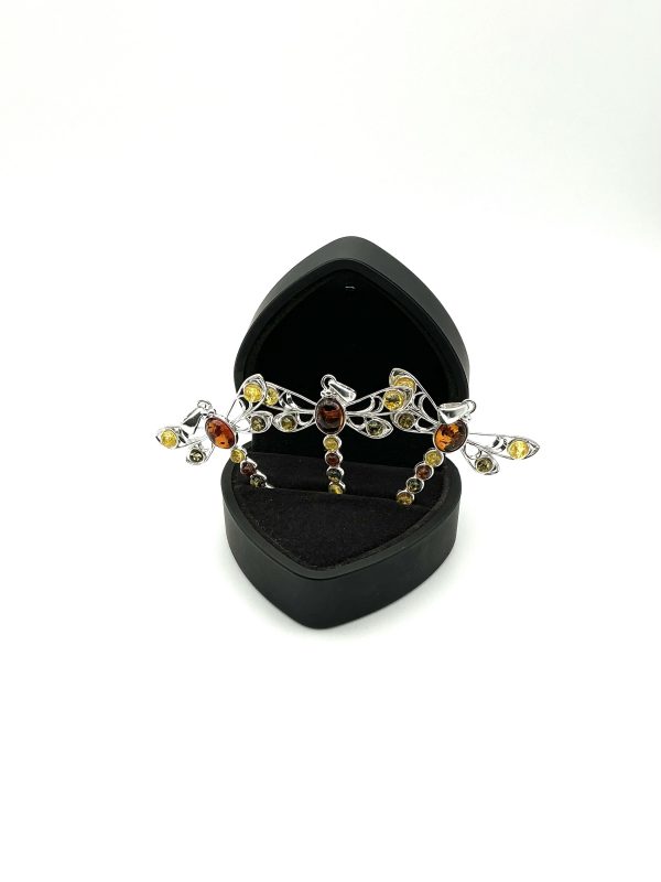 Sterling Silver Dragonfly Pendant with Mixed Baltic Amber - Image 2