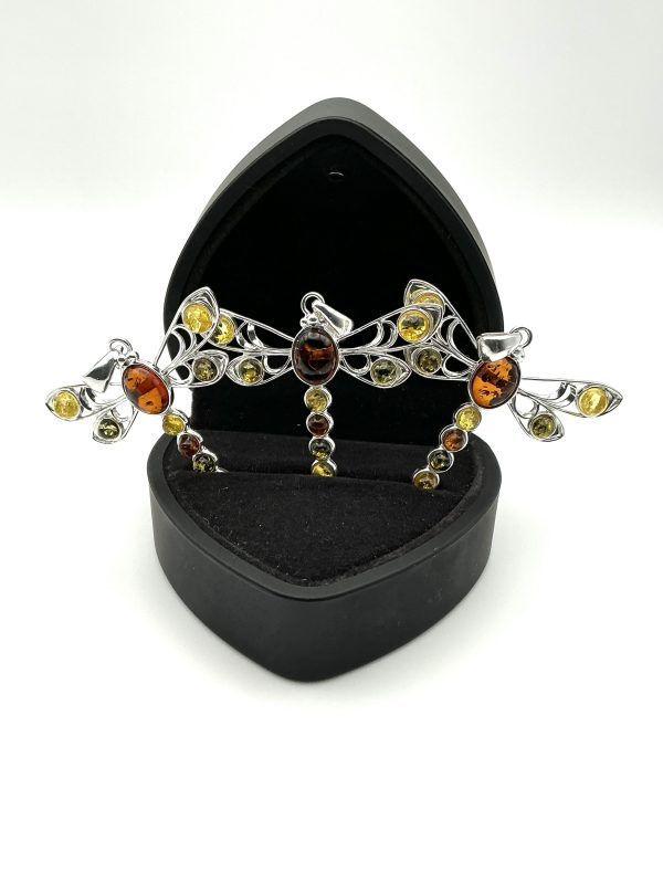 Sterling Silver Dragonfly Pendant with Mixed Baltic Amber - Image 4