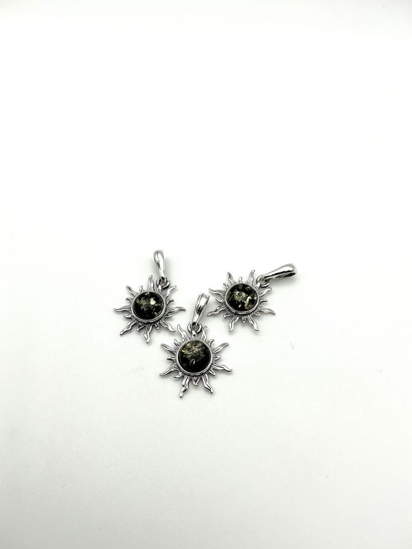 Sterling Silver Sun Pendant with Green Baltic Amber - Image 2