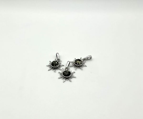 Sterling Silver Sun Pendant with Green Baltic Amber - Image 4