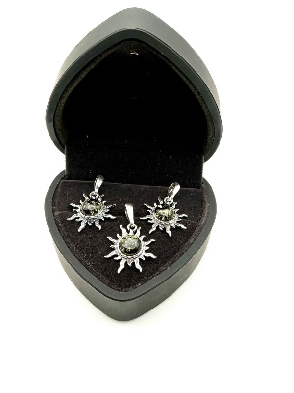 Sterling Silver Sun Pendant with Green Baltic Amber - Image 3