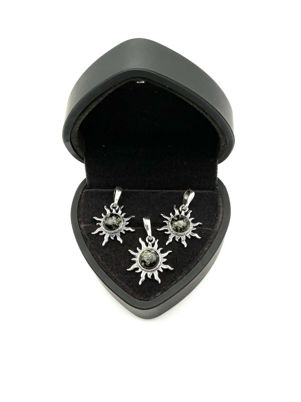 Sterling Silver Sun Pendant with Green Baltic Amber