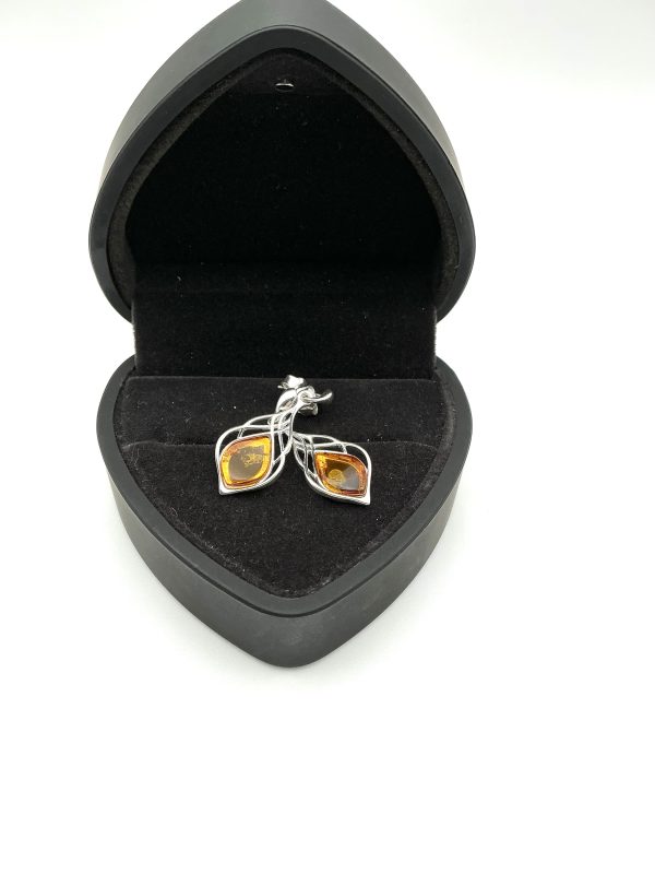 Sterling Silver Drop Earrings with Baltic Amber – Leaf-Inspired Openwork Design - Image 2